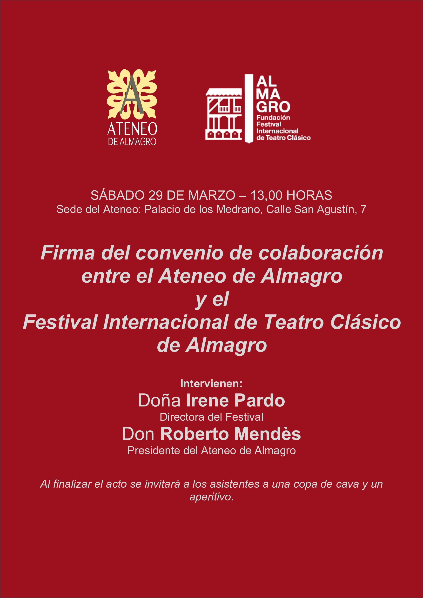 Firma del convenio de cooperación con el Festival Internacional de Teatro de Almagro @ Ateneo de Almagro