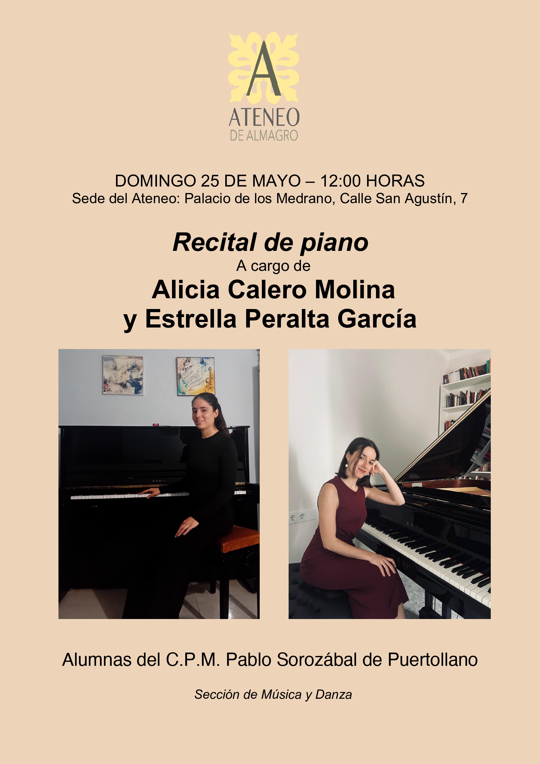 Recital de piano interpretado por Alicia Calero Molina y Estrella Peralta García @ Ateneo de Almagro