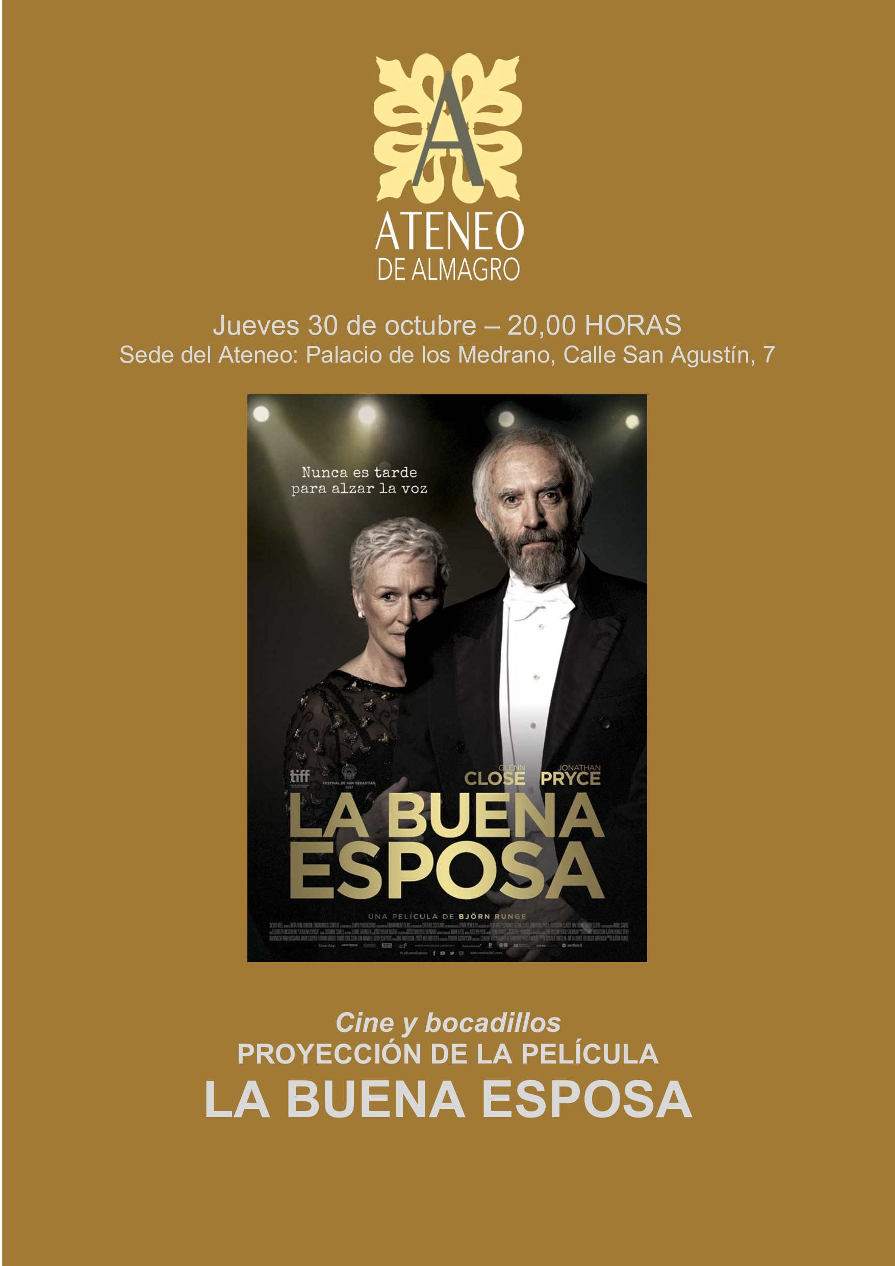 Cine y bocadillos: La buena esposa @ Ateneo de Almagro