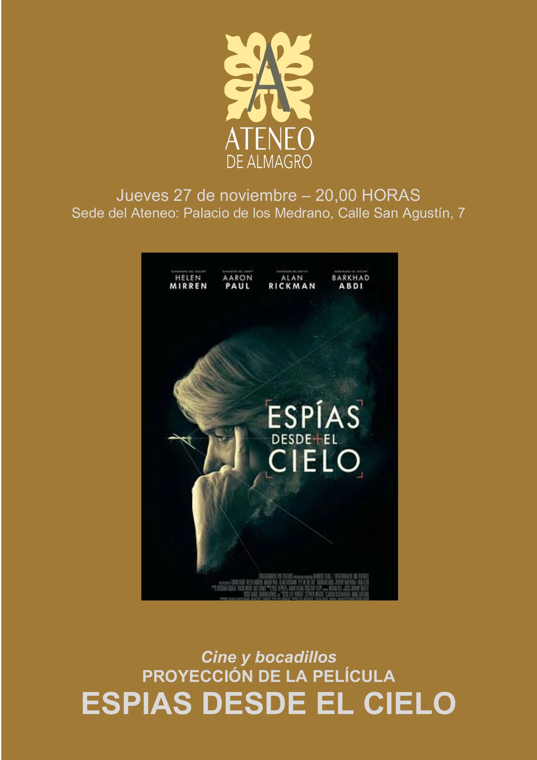 CINE Y BOCADILLOS: Espías desde el cielo @ Ateneo de Almagro