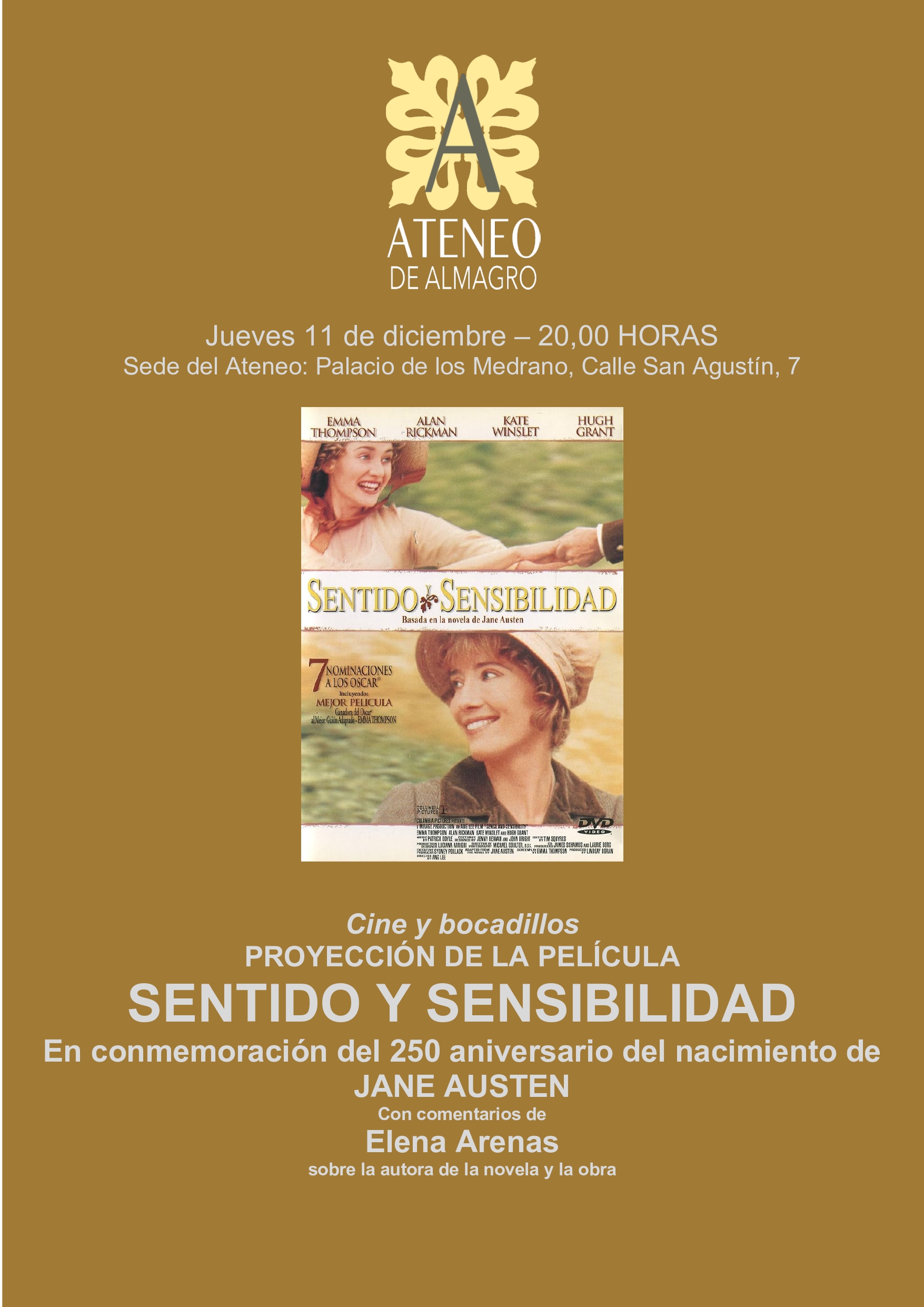 SENTIDO Y SENSIBILIDAD - 250 aniversario del nacimiento de Jane Austen @ Ateneo de Almagro