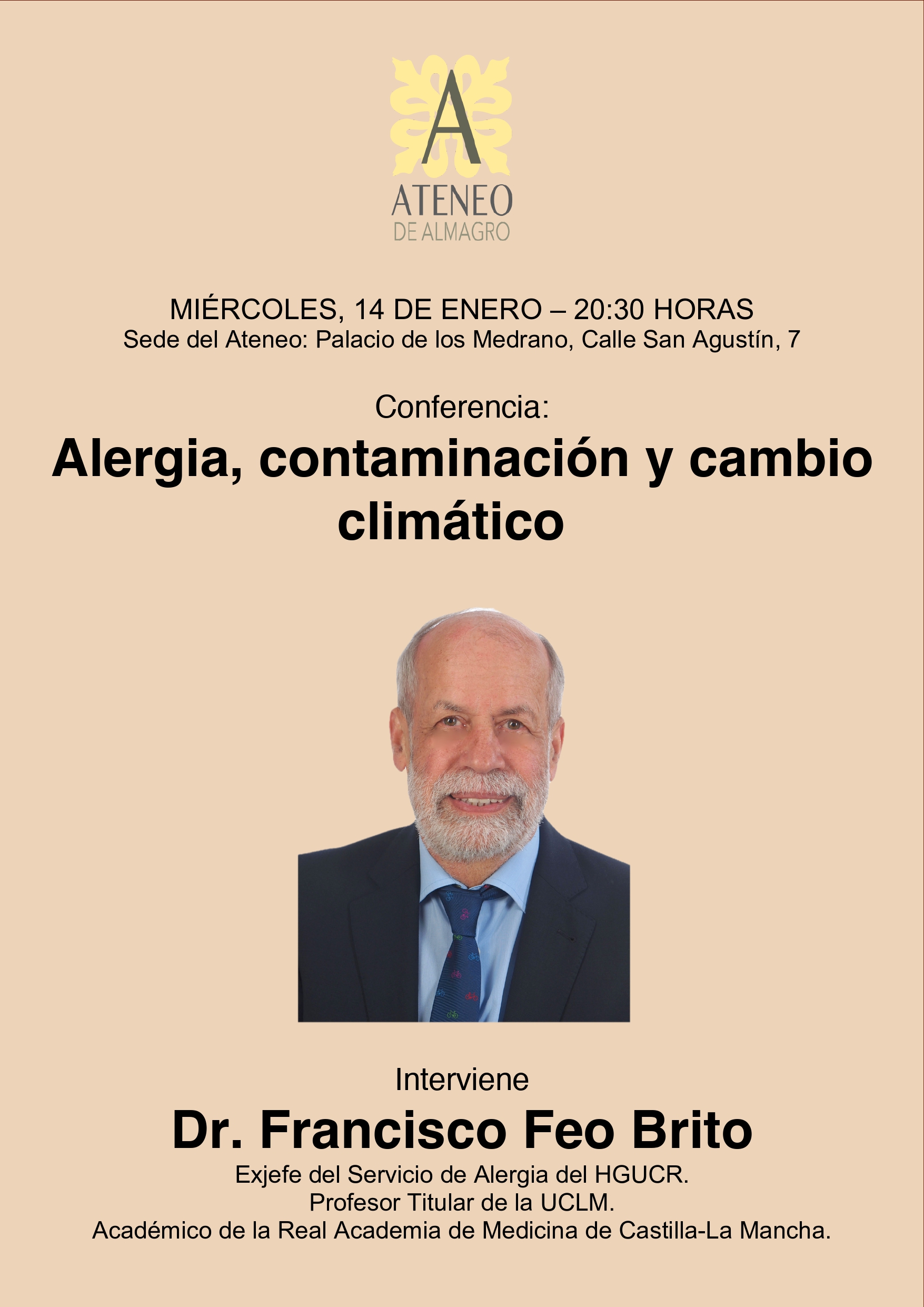 Alergia, contaminación y cambio climático. Conferencia del Dr. Francisco Feo Brito @ Ateneo de Almagro