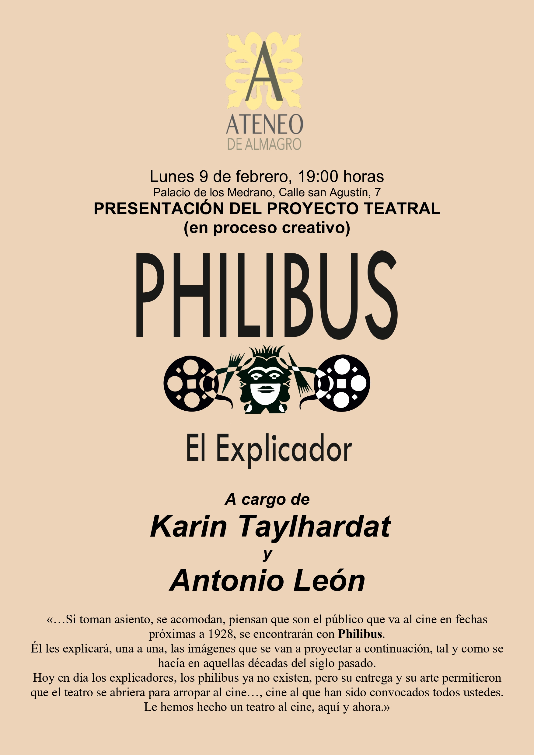 "PHILIBUS, El explicador". PRESENTACIÓN DEL PROYECTO TEATRAL (en proceso creativo) @ Ateneo de Almagro