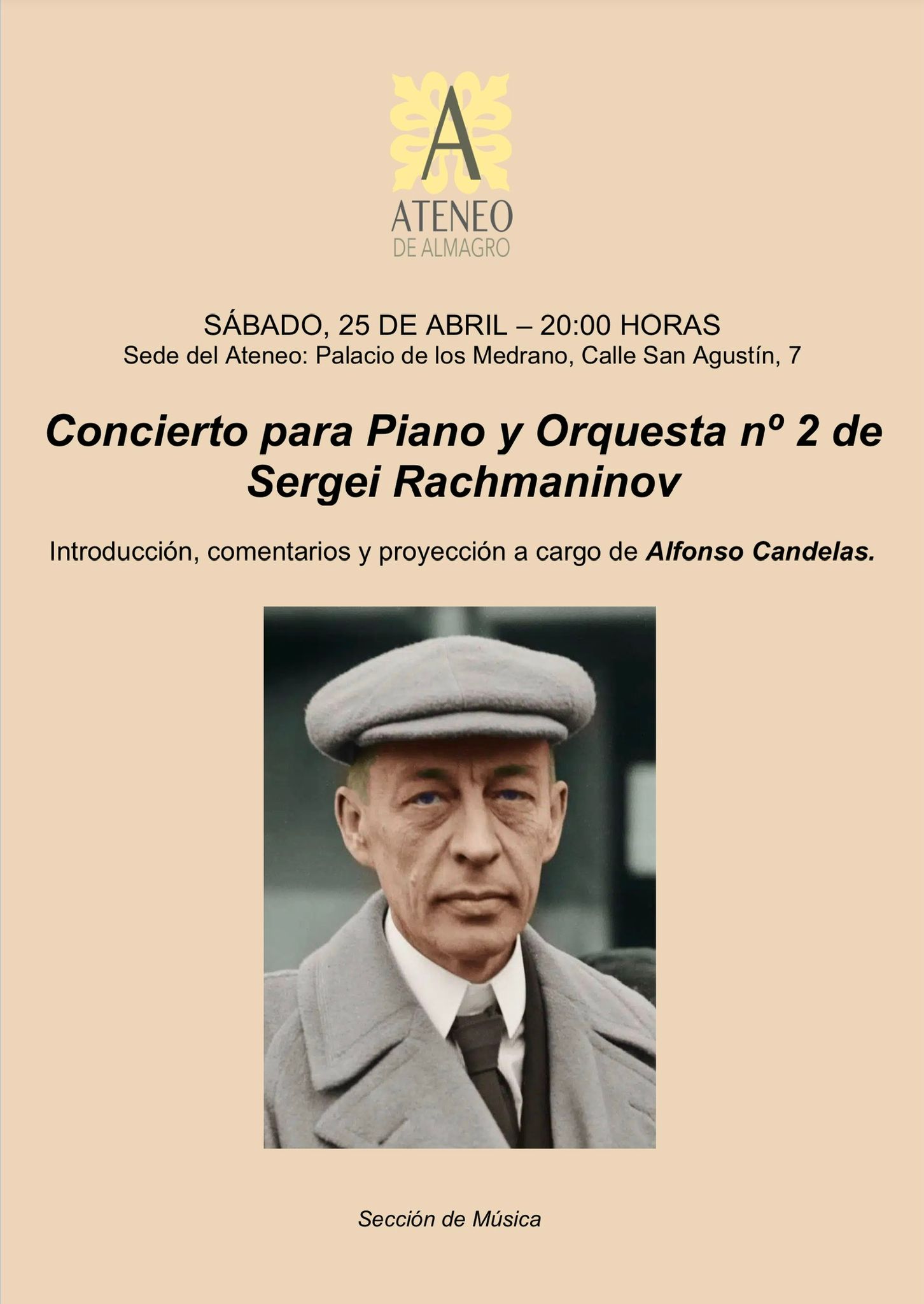 Concierto para piano y orquesta número 2 de Sergei Rachmaninov - Introducción, comentarios y proyección a cargo de Alfonso Candelas @ Ateneo de Almagro