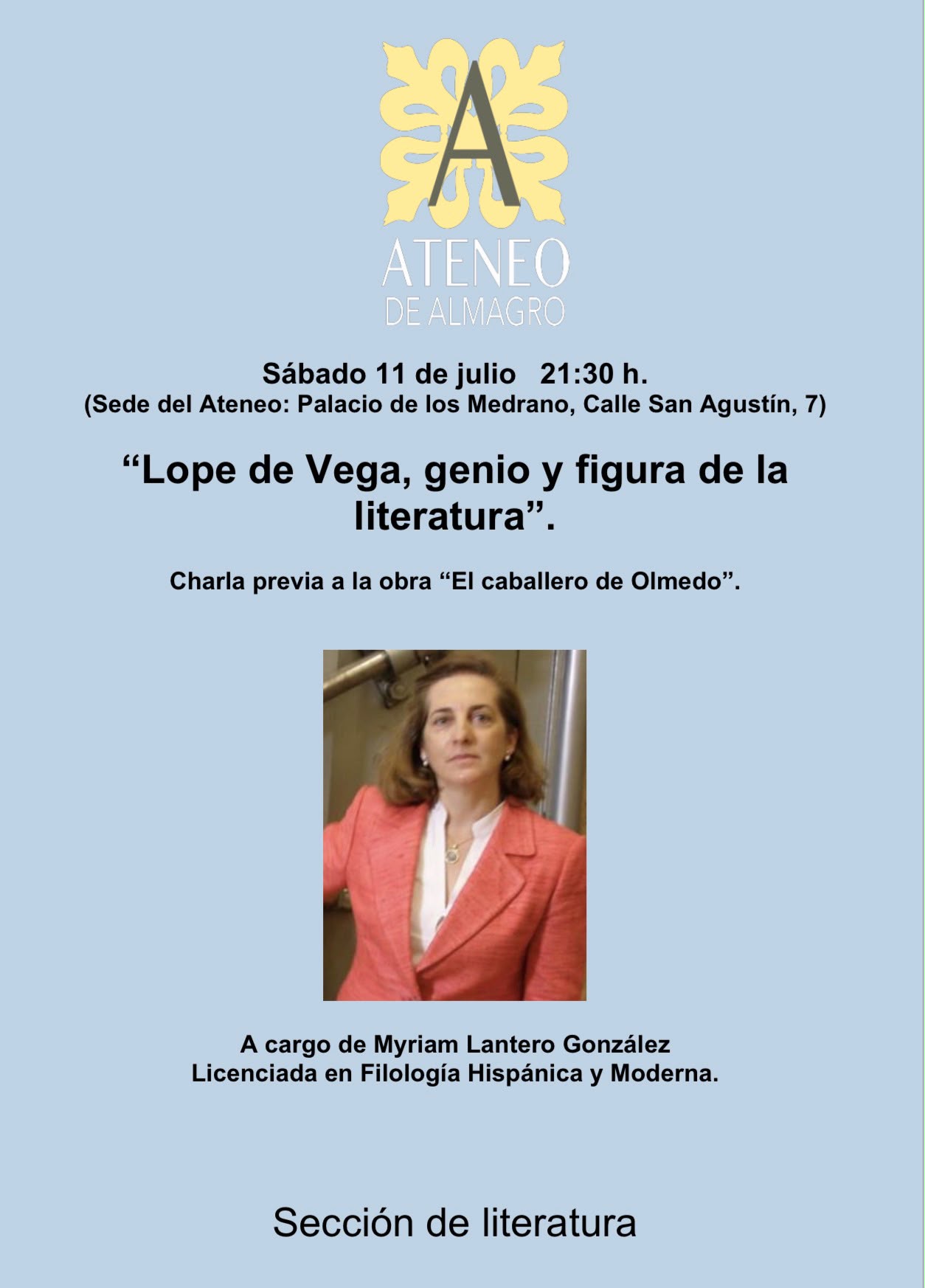 "Lope de Vega, genio y figura de la literatura" Charla previa a la obra "El caballero de Olmedo". @ Ateneo de Almagro