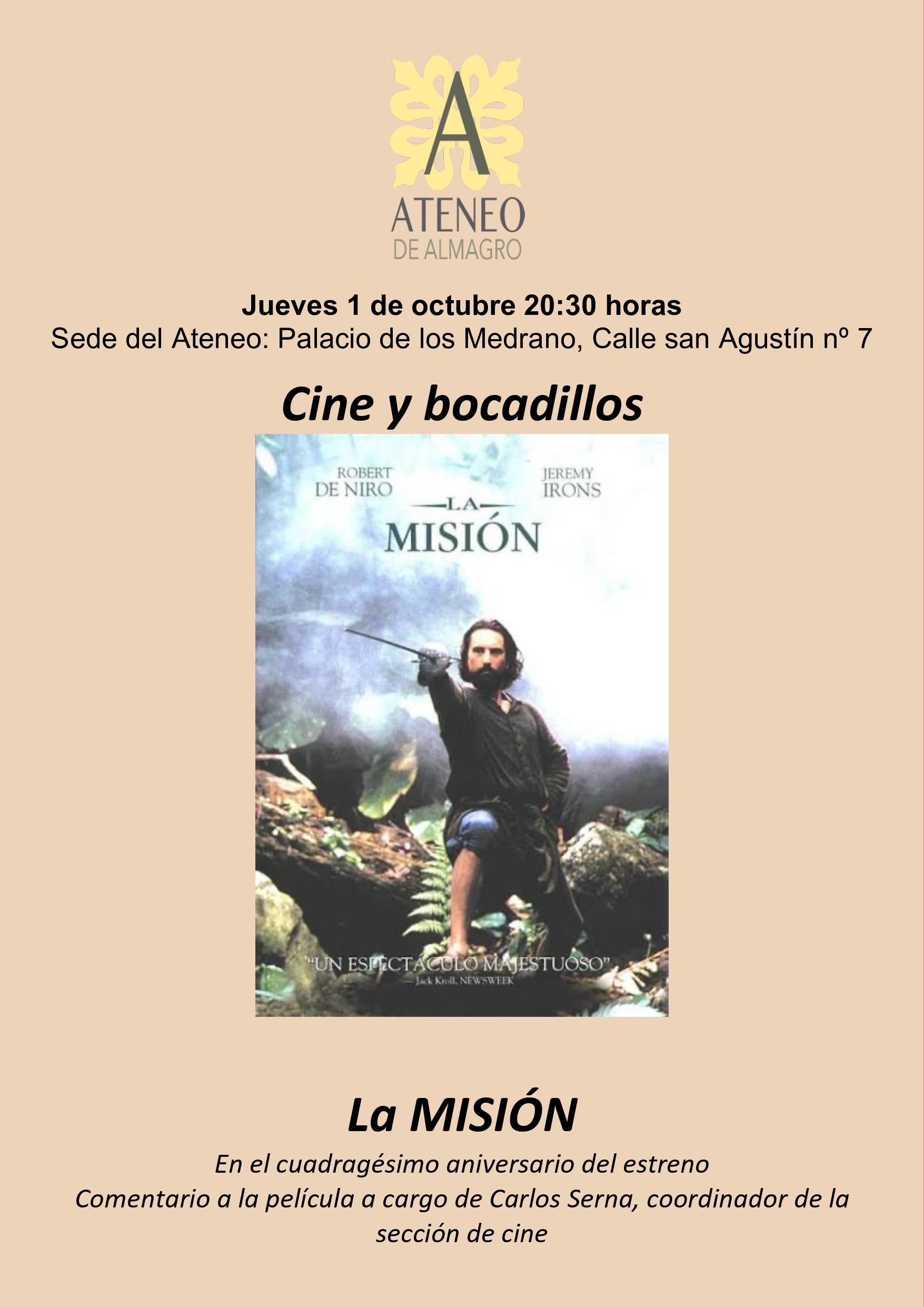 Cine y bocadillos: La Misión @ Ateneo de Almagro